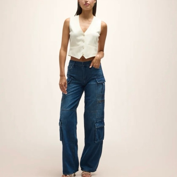 Zara Cargo Pants High Waisted Pockets Medium Blue Denim Bloggers Favorite Size 0 - Picture 12 of 16
